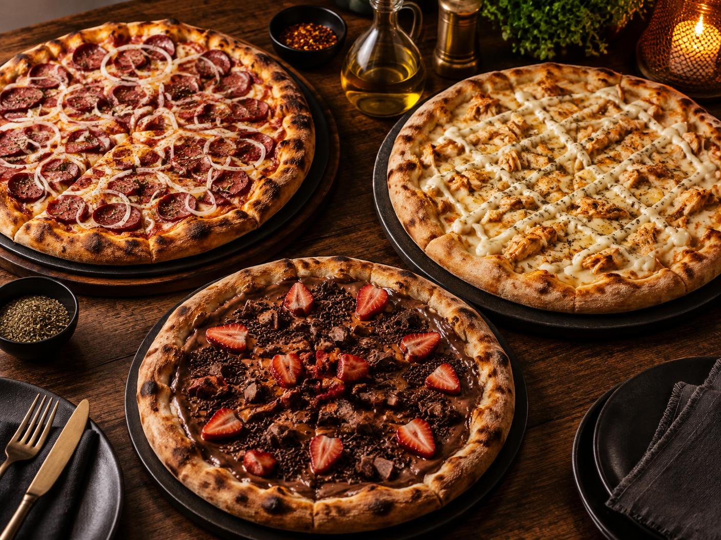 Seleção de pizzas artesanais da casa